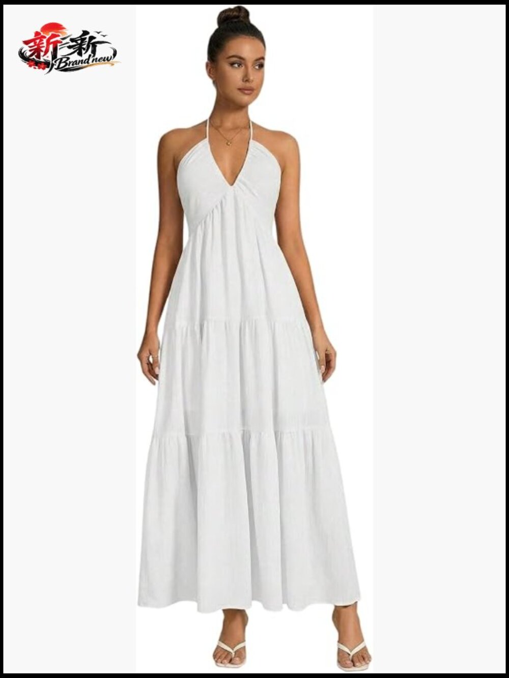 Halter Maxi Dress Backless V-Neck Sleeveless Tie Back Ruch